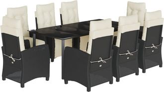 vidaXL Vidaxl - Set Da Pranzo Da Giardino 9 Pz Con Cuscini Nero In Polyrattan