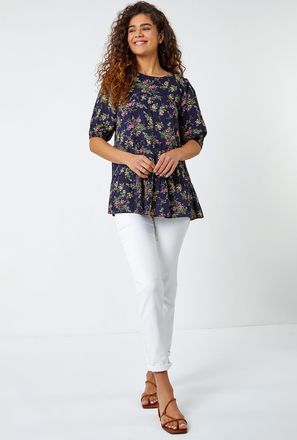 Roman Ditsy Floral Print Puff Sleeve Top