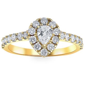 Pompeii3 1Ct Pear Shape Diamond Halo Engagement Ring in White, Yellow, or Rose Gold
