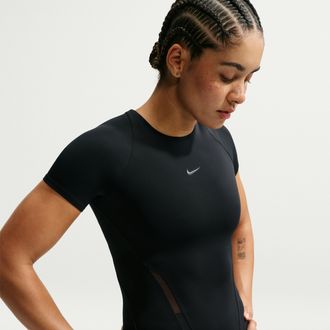 Nike Womens Universa Mesh Short-Sleeve Top in Black | IM9945-010