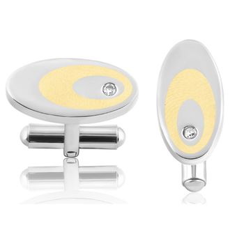 Pompeii3 Mens Stainless Steel Yellow Oval Polished 10.5mm Cufflink