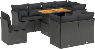 vidaXL Set De Sof&aacute;s De Jard&iacute;n 8 Piezas Y Cojines Rat&aacute;n Sint&eacute;tico Negro Vidaxl