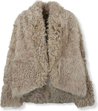 Remain Jassen, Dames, Beige, S, Leer, Lange Shearling Jas met Lange Haren