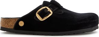 Birkenstock Boston Velvet Sliders - Black - 38 (IT38/ UK5)