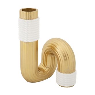 Dmora Vaso, Colore Struttura Bianco Materiale Struttura In Tessuto, Oro - Teren