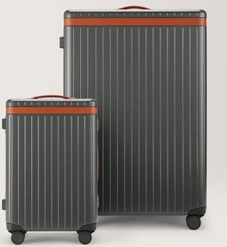 Carl Friedrik Check-in and Carry-on Luggage Set - Polycarbonate and Aluminium - Gray / Cognac Brown