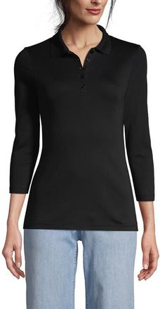 Lands End 3/4 Sleeve Supima Cotton Polo Shirt in Black at Nordstrom, Size X-Large P
