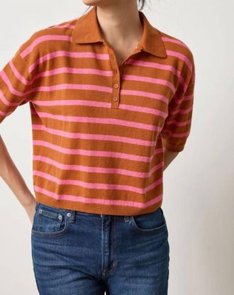 Lilla P Drop Shoulder Polo Neck Sweater In Pinksierra/calypso