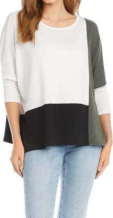 Karen Kane Darcy Dolman Colorblock Top In White, Black And Olive