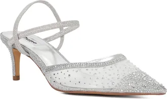 Dune London Womens Ladies Wf Charismatic - Wide Fit Mesh Diamante Slingback Shoes - Silver - Size UK 3