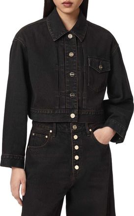 AllSaints Blink Cropped Denim Jacket in Overdyed Brown at Nordstrom, Size X-Small