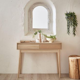 Sweeek Consola escandinava efecto madera con 2 cajones, 100cm, natural