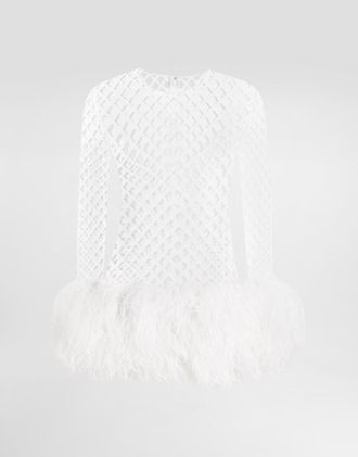Dolce & Gabbana Short Mesh Dress With Sequins - Woman Dresses White 40