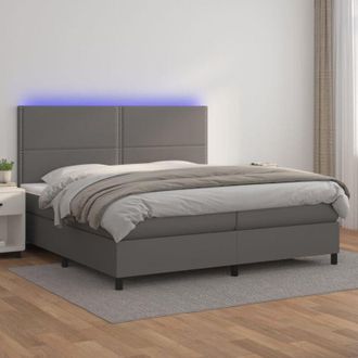 vidaXL Vidaxl - Cama Box Spring Colch&oacute;n Y Led Cuero Sint&eacute;tico Gris 200x200 Cm