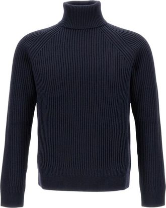 Zanone Truien & Vesten, Heren, Blauw, M, Wol, Geribbelde coltrui