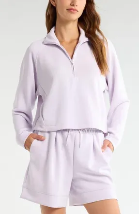 Zella Soft Luxe Half Zip Sweatshirt in Purple Hush at Nordstrom, Size Xx-Large