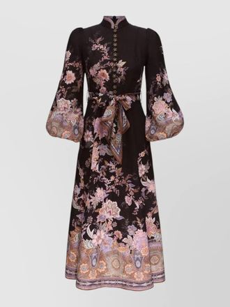 Zimmermann luna midi dress belted high neck