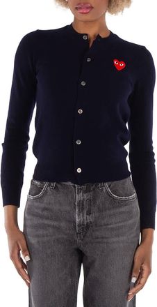 Comme Des Garçons Ladies Heart Logo Cardigan In Navy