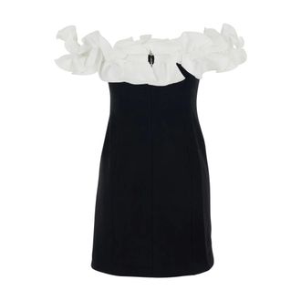 Rotate Rotate Birger Christensen, Kleedjes, Dames, Zwart, S, Polyester, Blote-Schouder Mini Jurk met Ruffles