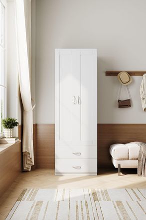 Living and Home Modern 2-Door Wardrobe with 2 Drawers in White