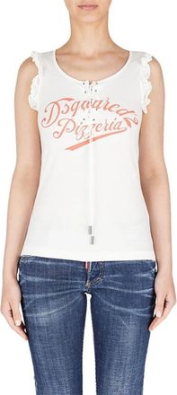 Dsquared2 Witte Katoenen Pizza Cami Top - Dames - Tops zonder mouwen - Wit - M - Katoen - Tops