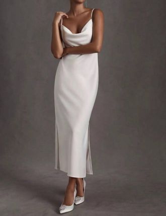 Sachin & Babi Cali Satin Cowl Neck Midi Dress In Ivory