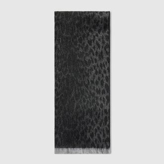 Gucci Reversible GG Wool Jacquard Scarf, Grey