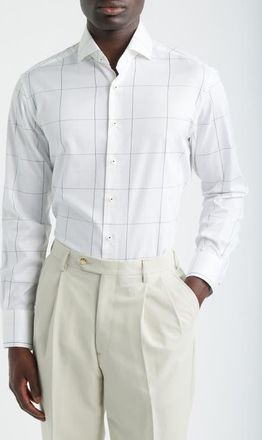 Eterna Modern Fit Windowpane Check Non-Iron Cotton Twill Dress Shirt in Navy at Nordstrom, Size 15.5 - L