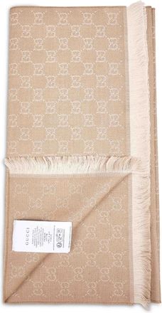 Gucci Womens Beige Gg Jacquard Wool Scarf Scarfs