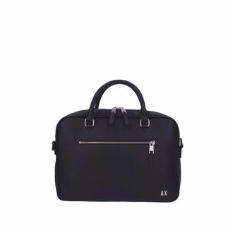 A|X Armani Exchange Men Elba, Essential, Logo All Over, Double Zip Closure Briefcase, Black, One Size