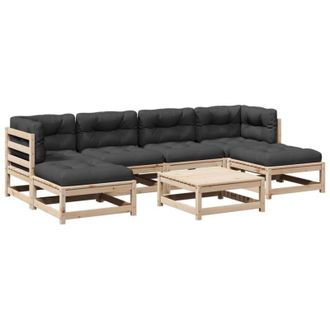 vidaXL Set Divani da Giardino 7 pz con Cuscini Legno Massello di Pino vidaXL