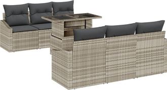 vidaXL Vidaxl - Garden Sofa Set with Storage 7 pcs Light Grey Poly rattan