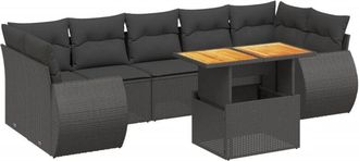 vidaXL Set De Sof&aacute;s De Jard&iacute;n 8 Piezas Y Cojines Rat&aacute;n Sint&eacute;tico Negro Vidaxl