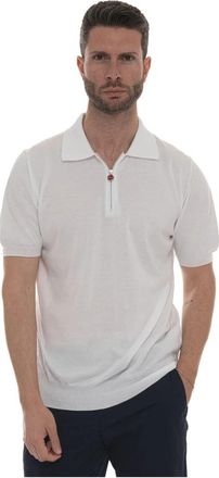 Kiton Polo shirt met halve rits - Heren - Polos - Wit - 2XL - Katoen - Tops