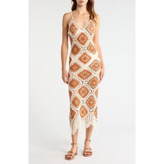 Elan Crochet Maxi Cover-Up Dress in White Clay Combo at Nordstrom, Size X-Large