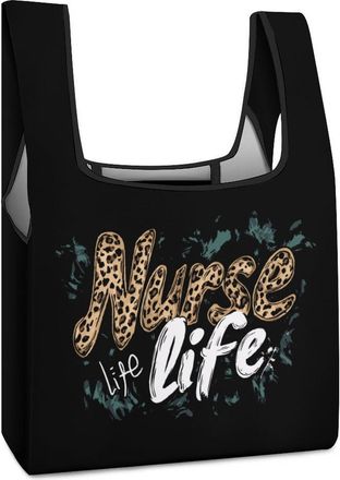 Generic Nurse Nursing Life Print Shopping Bag Reusable Grocery Tote Bag Foldable Handbag for Travel Picnic