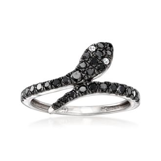 Ross-Simons Black and White Diamond Snake Bypass Ring in Sterling Silver