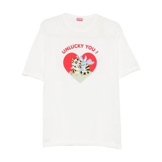 Kenzo Tops, Heren, Wit, S, Katoen, Unlucky You Grafisch T-shirt