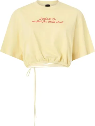 Pinko Pinko, Tops, Dames, Geel, S, Katoen, Caldes Maglia Jersey Ricamo