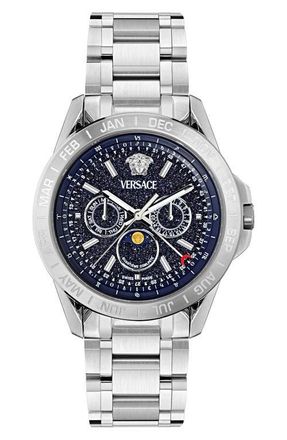 Versace V-Galaxy Moonphase Bracelet Watch, 43mm in Stainless Steel at Nordstrom