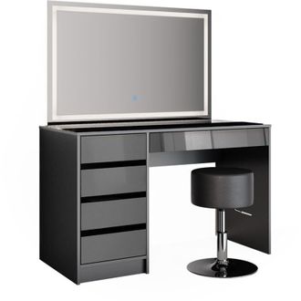 Vicco Tavolo da toeletta Sherry, Antracite, 120 cm con specchio e sgabello a led Vicco