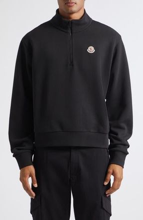 Moncler Quarter Zip Cotton Pullover in Black at Nordstrom, Size Xxx-Large