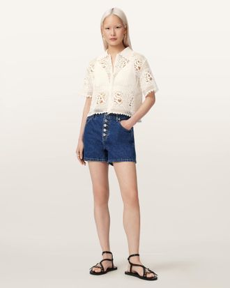 AllSaints Cotton Kyra Crochet Cropped Polo, Size: XS