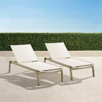 Frontgate Set of 2 Outdoor Chaises - Newport Weathered Teak Chaises - White - Frontgate Resort Collection