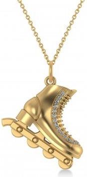 Allurez Diamond Accented Rollerblade Pendant Necklace 14K Yellow Gold (0.15ct)