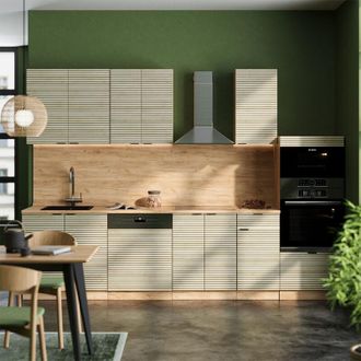 Vicco Mueble De Cocina Fame-line, Panel De Roble/roble Goldkraft, 300 Cm Con Armario Alto, Et Antracita