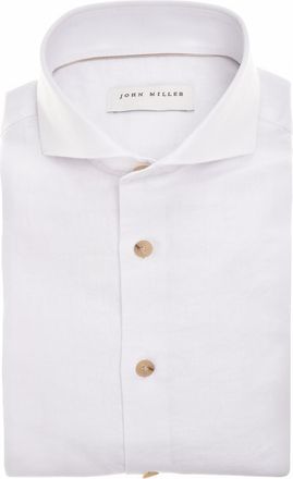 John Miller Overhemd John Miller wit linnen Slim Fit gemeleerd wide spread