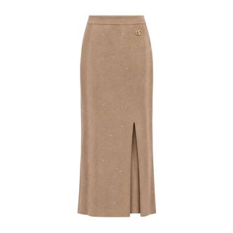 Yes-Zee YES Zee, Rokken, Dames, Beige, XL, Pailletten, Gebreide Maxirok met Pailletten