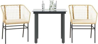 vidaXL Juego De Comedor Jard&iacute;n 3 Piezas Cojines Rat&aacute;n Sint&eacute;tico Marr&oacute;n Vidaxl