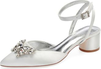 Generic Heels Wedding Shoes Pointed Toe Slingback Bridal Low Block Heels Comfortable Prom Evening Formal Party Shoes 4.5Cm,Ivory White,6 UK